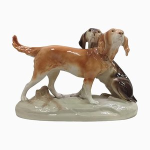 Escultura de perros de porcelana de Dux, Checoslovaquia, años 60