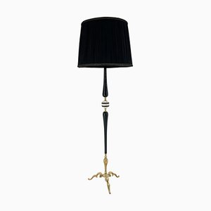 Mid-Century Brass, Onyx & Ebonized Wood Floor Lamp, Italy, 1950s