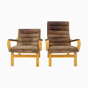 Contino Leather Armachair attributed to Yngve Ekström, Sweden, 1970s, Set of 2