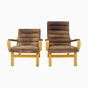 Set of Contino Leather Armachair attributed to Yngve Ekström, Sweden, 1970s