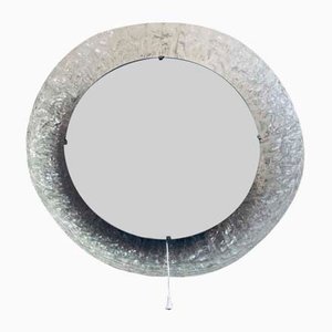German Illuminated Acrylic Glass Framed Round Glass Wall Mirror from Hillebrand Lighting, 1970s