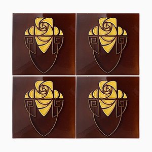 Art Nouveau Brown and Yellow Glazed Relief Tile from Gilliot, 1920