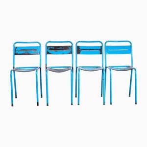 French Stacking Outdoor Chairs in Blue Metal from Tolix, 1950s, Set of 4