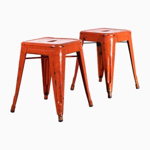 French Café Dining Stools in Red Metal from Tolix, 1950s, Set of 2