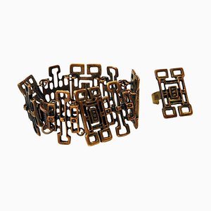 Set aus Bronze Armband und Ringen von Uni David-Andersen für D Andersen, Norwegen, 1960er, 2er Set