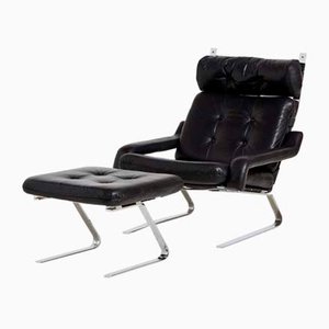 Leather Lounge Chair with Ottoman by Reinhold Adolf for Cor, 1960s, Set of 2