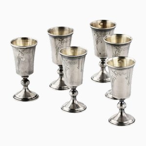 Latvian Silver Glasses with Legs, Set of 6
