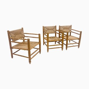 Mid-Century Brutalist Modern Wooden Chairs, 1960s, Set of 3