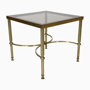 Petite Table Basse Carrée Vintage en Laiton et Verre
