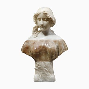 Scultura in alabastro policromo di un busto di donna attribuita a A. Gory, inizio XX secolo