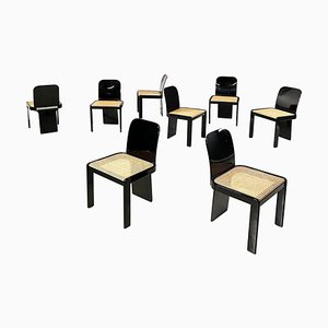 Modern Italian Black Lacquered Wood Chairs attributed to Molinari for Pozzi Milano, 1960s, Set of 8