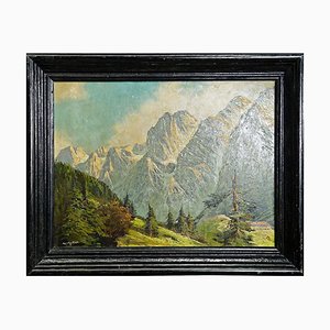 Paesaggio di montagna estivo, Olio su tavola, Fine XIX secolo, Incorniciato