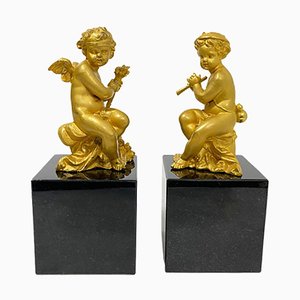 Französische Putten aus vergoldeter Bronze, 19. Jh., 2er Set
