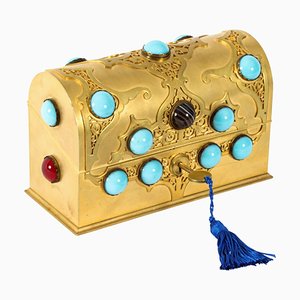 19th Century French Turquoise Carnelian & Tigers-Eye Ormolu Box