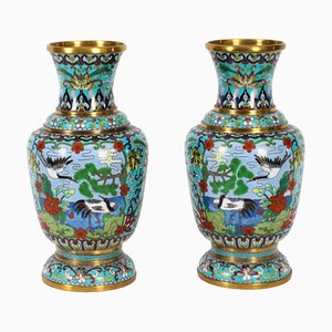 Chinesische emaillierte Cloisonné Vasen, 1920er, 2er Set