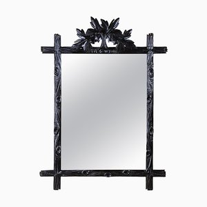 Black Forest Rustic Wall Mirror with Carved Tree Trunk Frame, Austria, 1880s