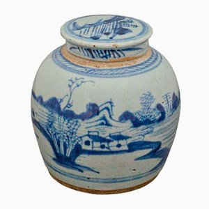 18th Century Blue and White Ginger China Covered Pot
