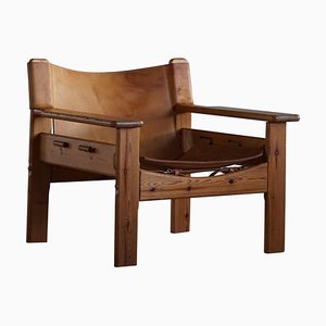 Fauteuil en Pin et Cuir par Karin Mobring, Suède, 1970s