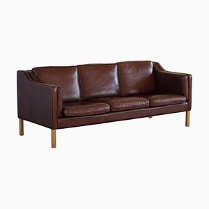 Mid-Century Brown Leather Three Seater Sofa by Hurup Møbelfabrik, 1960s