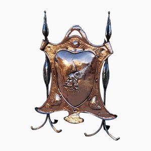 Art Nouveau Fire Screen in Copper and Wrought Iron, 1890s