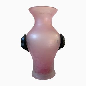 Pink and Black Scavo Murano Glass Vase attributed to Giovanni Cenedese, 1970s