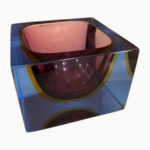 Modernist Pink and Purple Sommerso Murano Glass Cubic Ashtray attributed to Alessandro Mandruzzato, 1970s