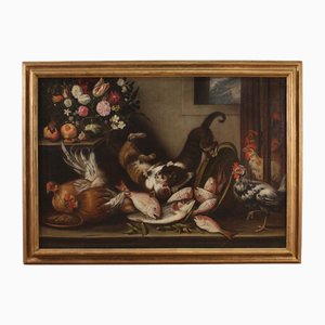 Italian Artist, Still Life with Animals, Flowers and Fruit, 1760, Oil on Canvas, Framed