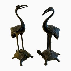 Cigüeñas victorianas antiguas de bronce, década de 1850. Juego de 2