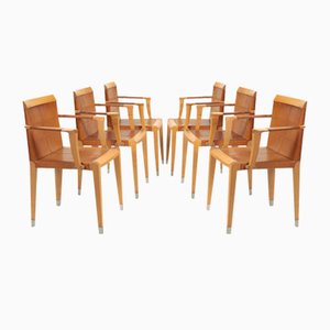 Italian Giorgetti Hideleather and Cherry Wood Chairs by Chi Wing Lo, Set of 6