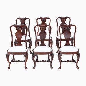 Antique Queen Anne Revival Dining Chairs in Mahogany, 1890s, Set of 6