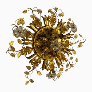 Gold Gilded Murano Glass Flower Flush Mount, 1960s