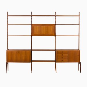 Teak Three Bay Ergo Wall Unit with Cocktail Cabinet and Modular Shelving by J. Texmon and E. Blindheim for Blindheim Mobelfabrikk, 1960s