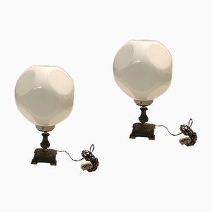 Lampes de Bureau en Forme de Dés en Verre Opalin, 1960s, Set de 2
