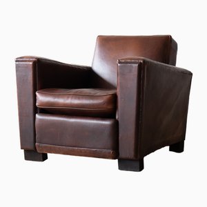 Mid-Century Leather Club Chair in Art Deco Style, 1950s