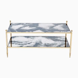 Brass & Chrome Mirrored 2-Tier Coffee Table from Maison Jansen, 1970s