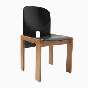Modell 121 Esszimmerstühle aus Nussholz & schwarzem Leder von Afra & Tobia Scarpa für Cassina, 6er Set
