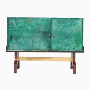 Mid-Century Italian Modern Green Bar Cabinet in Lacquered Goat Skin by Aldo Tura, 1960s