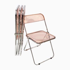 Italian Pink Acrylic Glass Plia Folding Chairs by Giancarlo Piretti for Anonima Castelli, 2000s, Set of 4