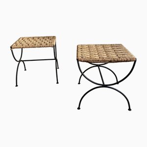 Mid-Century French Handmade Stools in Iron & Rope in the style of Jean Michel Frank, 1940s, Set of 2