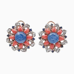 Boucles d'Oreilles en Or Rose et Argent, 1960s, Set de 2