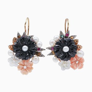 Boucles d'Oreilles en Or Rose et Argent, 1960s, Set de 2