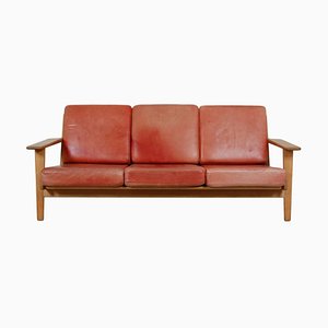 GE-290 Three-Seater Sofa in Patinated Red Aniline Leather by Hans Wegner for Getama, 1990s