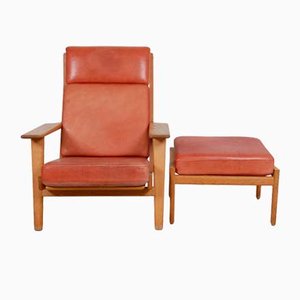 Set of GE-290A Lounge Chair with Ottoman in Patinated Red Anilin Leather from Getama, 1990s