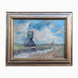 The Windmill, 20th Century, Oil on Canvas, Framed
