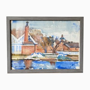 The Waterway, Watercolor, Framed