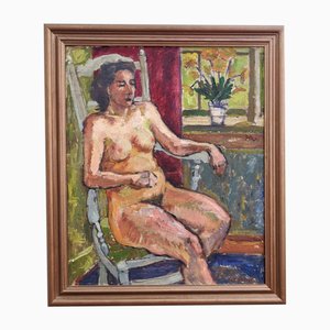Nude Study, 1940s, Oil Painting, Framed