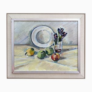 Plate with Pansies, Oil, Framed