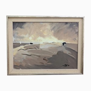 Desert Sunset, Oil on Board, Framed