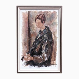 Seated Figure, 1960s, Oil on Canvas, Framed