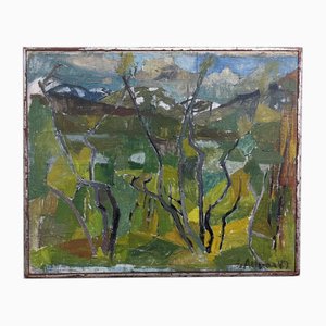 Birch, 1949, Oil Painting, Framed